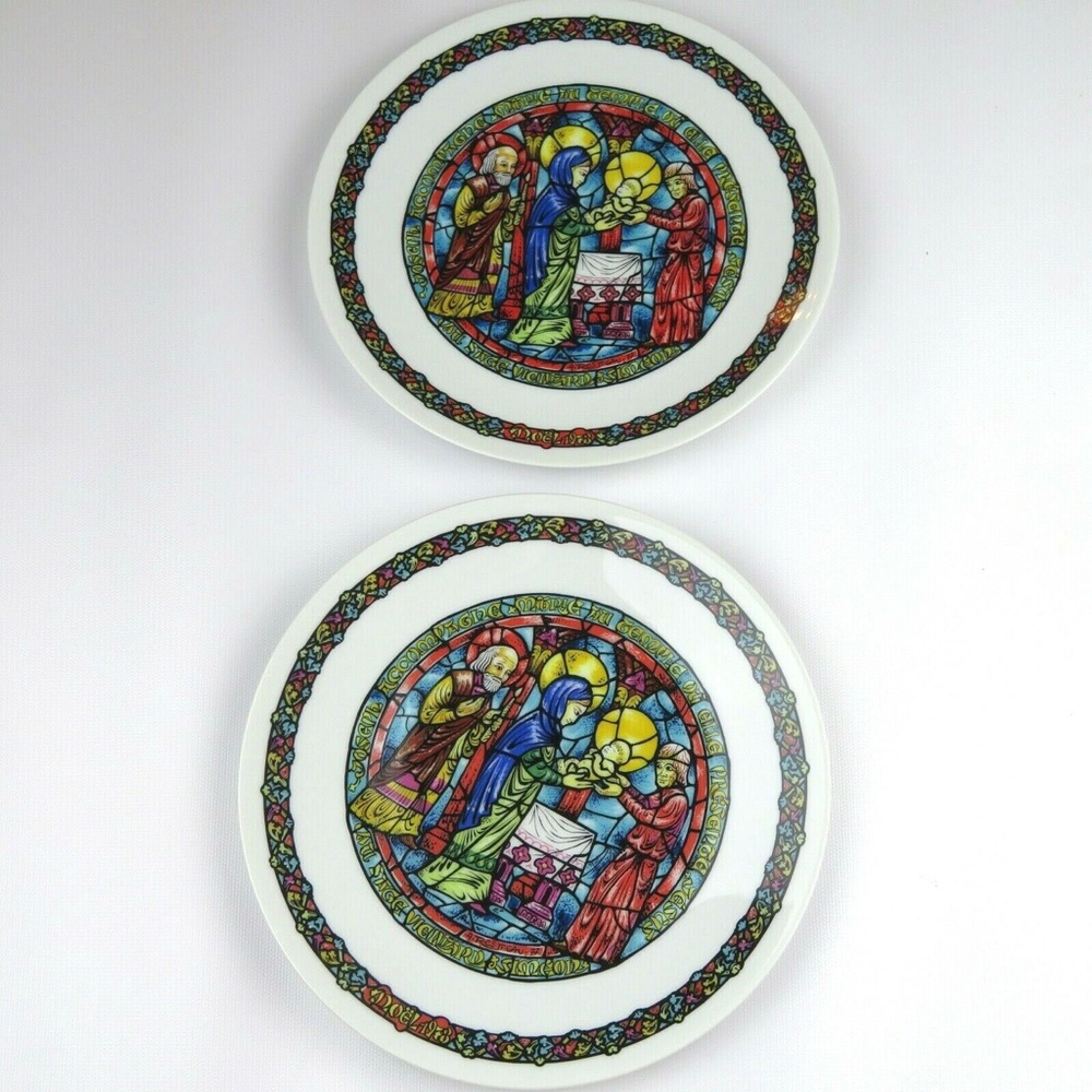 2 Vtg D'ARCEAU-LIMOGES Noel Vitrail Collect Plates